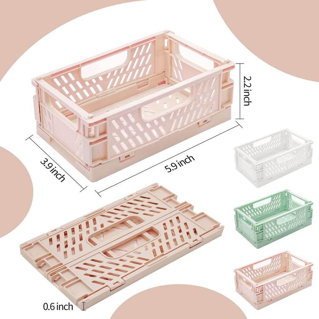 3 Pack Mini Plastic Storage Basket for Shelf Organizing,Collapsible Crate Folding Storage Bin for Desk Organizer Stackable Containers for Home