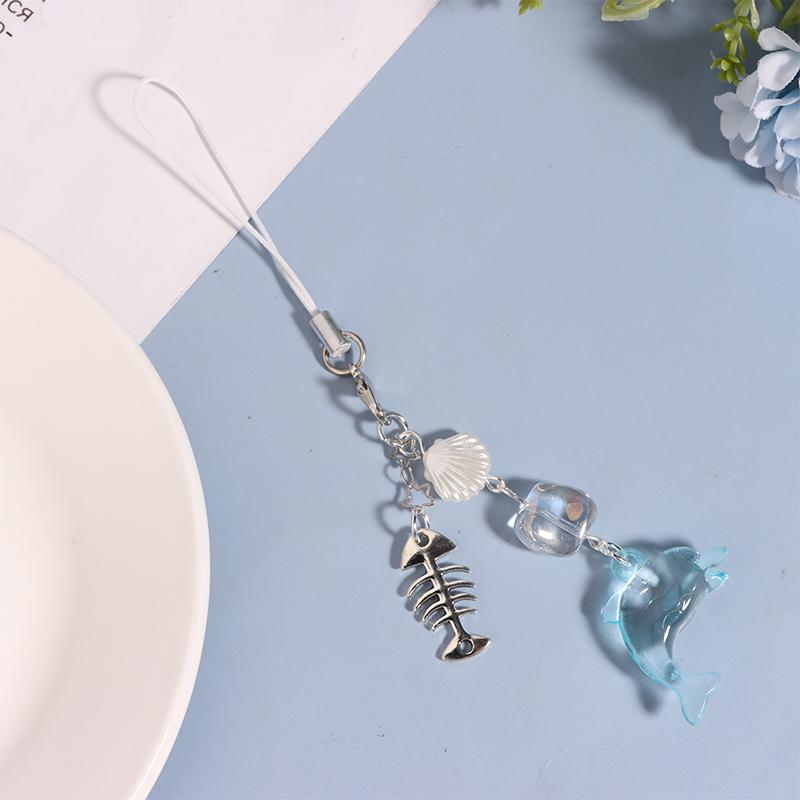 Breloc cu delfin albastru de vară/Breloc pentru telefon, lucrat manual, inspirat în tema mării, accesoriu estetic Y2K