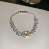 Sparkling zircon square bracelet necklace stud earrings set light luxury high-end exquisite dress banquet temperament jewelry women
