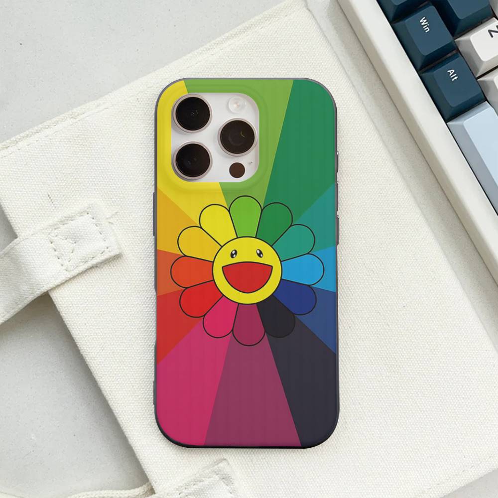 

T-Takashi Flower M-Murakami Soft Corrugated Phone Case For IPhone 11 12 13 14 15 16 17 Pro Max Plus Ripple Silicone Cover iPhone 14 pro