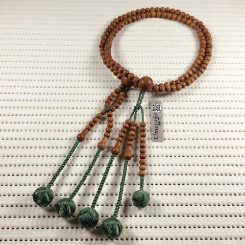 Umetake Plum Bamboo Nichiren Buddhist Prayer Beads for Men, 1.5 Shaku (3.5 cm), Natsume Wood, Fruit Green, Odamaki Bonten, Lotus Sutra