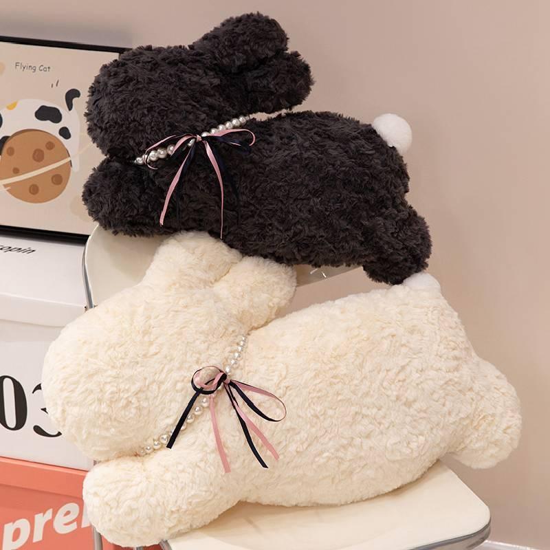 Tie Bow Pearl Rabbit Plush Toy Sleeping Doll Kids Birthday Gift Decorations