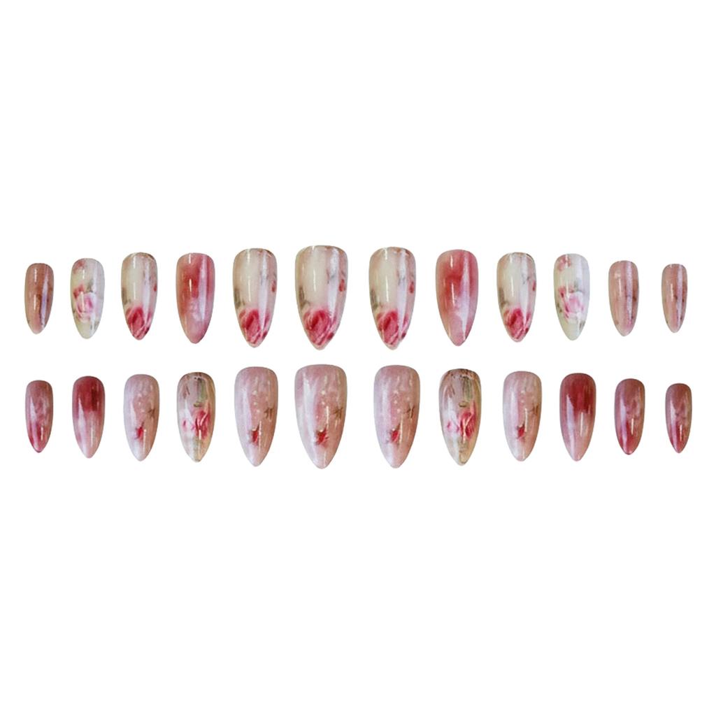 24Pcs Almond False Nails Rose Ombre False Nails Press On Nails Artificial Nail Tips For Women Daily Wear Wearable False Nails
