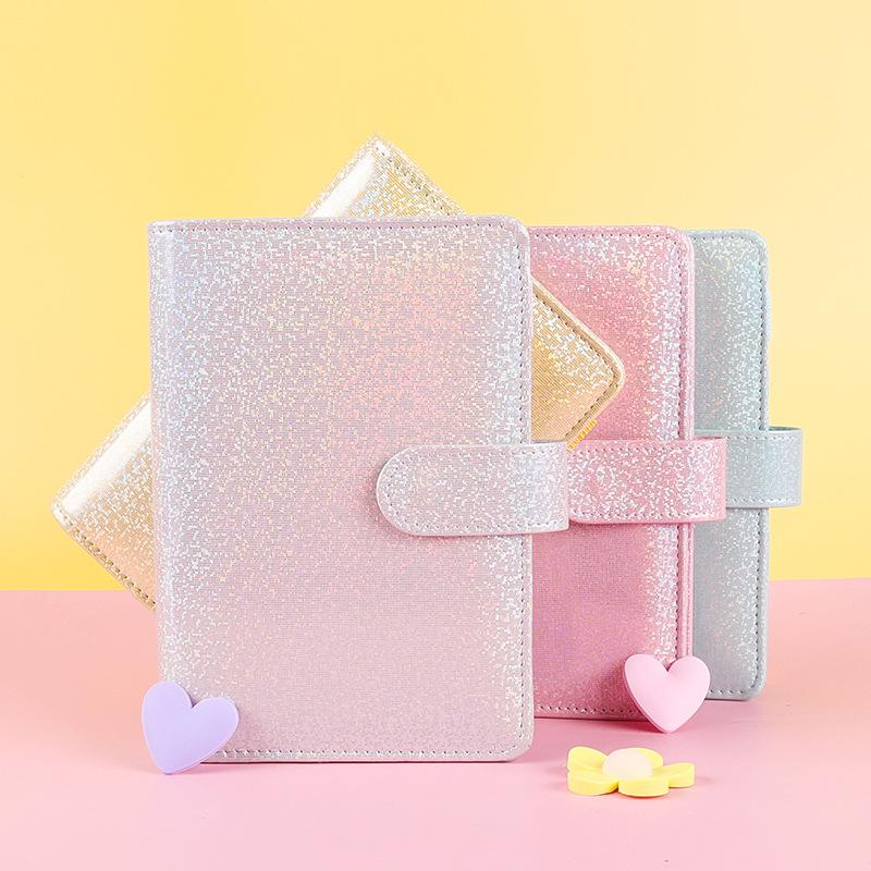 Macaron Glitter Farbe A6 PU Leder DIY Binder Notebook Abdeckungen Tagebuch Bücher Zeitplan Papier Abdeckungen Schule Schreibwaren