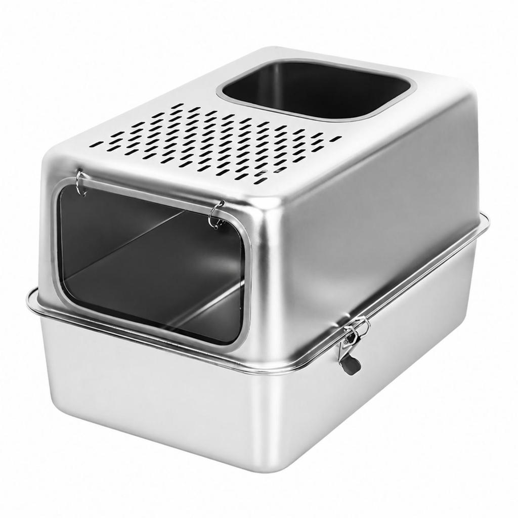 Enclosed Cat Litter Box Scratch-Resistant Stainless Steel Pet Supply