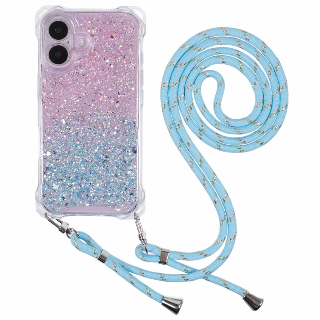 For iPhone 16 Case Reinforced Corner TPU+Acrylic Dual Color Phone Cover with Strap