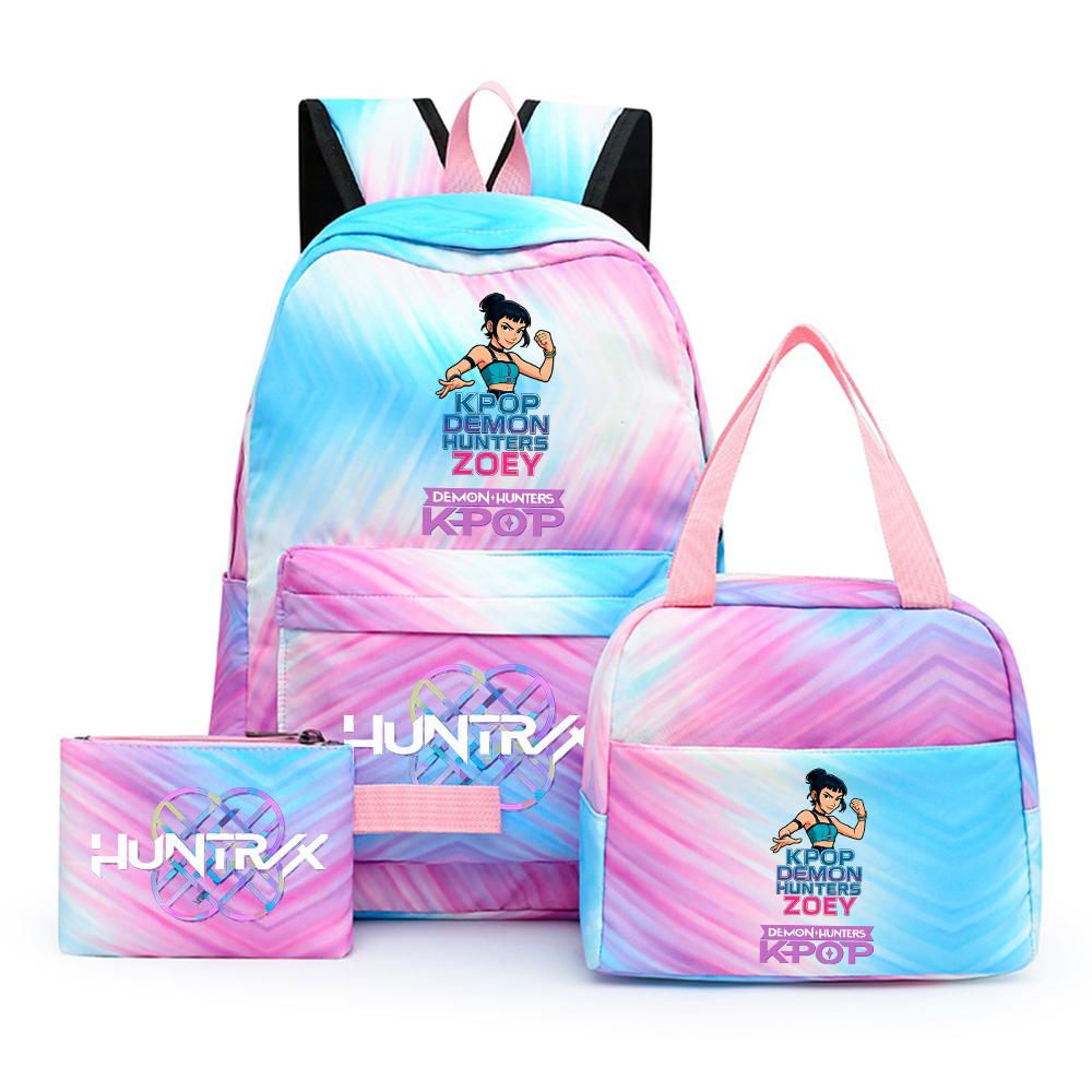 3Pcs/set Cartoon Demon Hunters Printed Backpack with Lunch Bag Pencil Case for Teenager Girl Boy Large Capacity Waterproof Bookbag Gift Mochila