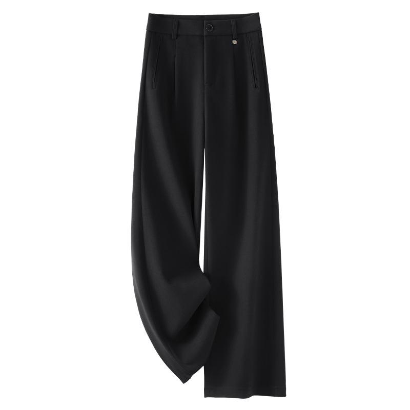 2024 Women's Beige Wool Wide-Leg Slimming High-Waisted Casual Pants