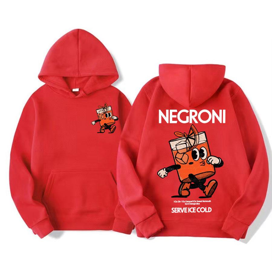 Negroni Cocktail Mascot Meme Hoodie Funny Retro Cartoon Drink Sweatshirt Men Women Fashion Trend Casual Oversized Gothic Hoodies