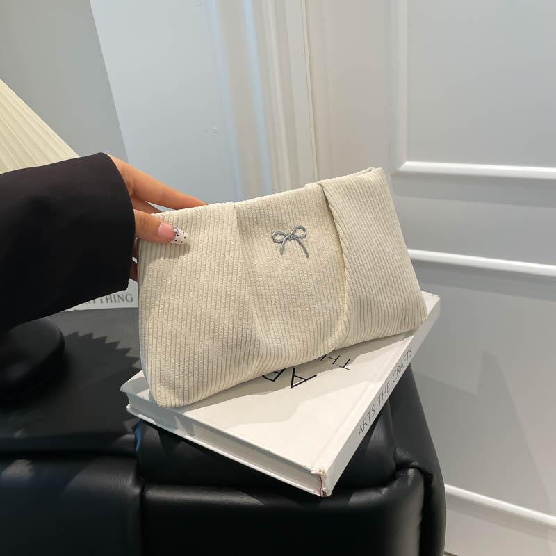 Bow Decoration Women Evening Clutch Bag Corduroy Evening Purse Large Capacity Soft Clutch