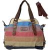Kochika Women's Canvas Tote Bag, A4 Size Fit, 2-Way Design with Shoulder Strap, Large Capacity, Striped, Multicolor (Brown)