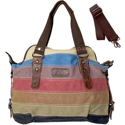 Kochika Damen Canvas-Tragetasche, A4-Format passend, 2-Wege-Design mit Schultergurt, Großes Fassungsvermögen, Gestreift, Mehrfarbig (Braun)