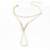 Simple Rhinestone V Finger Bracelet Ring Wrist Decoration Adjustable Fashion African Crystal Hand Bangle Chain for Women Wedding