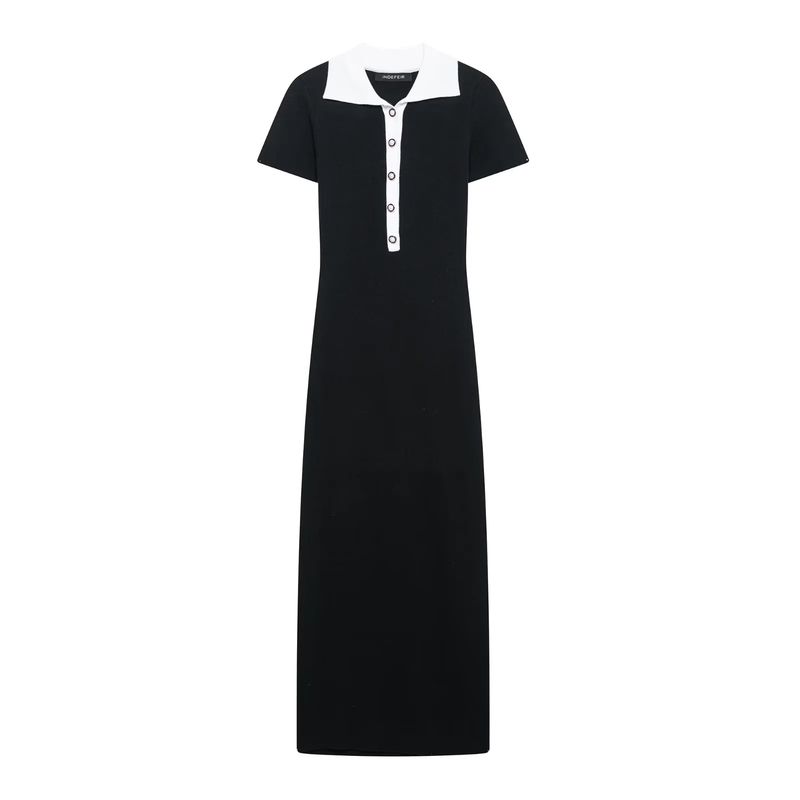 

Women s Spring Clothing French Style Sexy Patchwork Contrast-Color Sheath Short Sleeve and Long Pattern Single Breasted Knitting Dress Black L