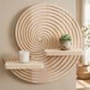 Solid Wood Shelf Coastal Wooden Wall Boho Floating Shelves with Dual Display Ledges Decorative Conch Shaped Organizer for Bedroom Bathroom Living Room
