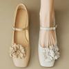 Fashion Ladies Spring Floral Mary Jones Shoes Elegant Low Heel Ladies Party Sweet Silver Beige Heels