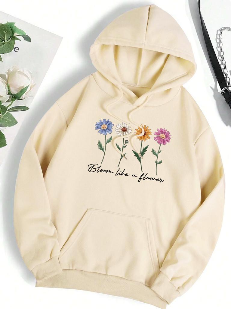 Bloom Like A Flower Pattern Women Hoody Loose Y2K Casual Sportswear Fleece Pocket Hoodie Autumn All-Match Woman Clothing