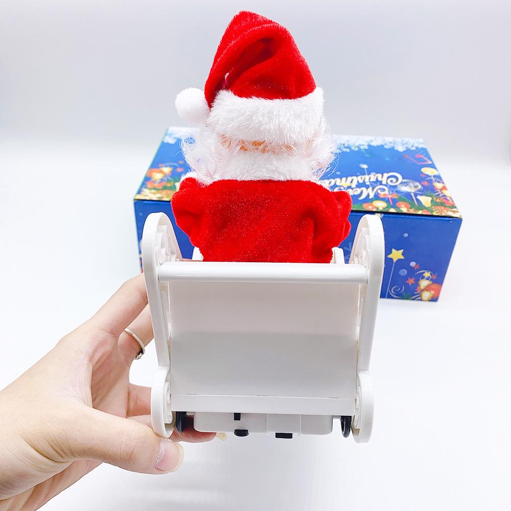 Electric Santa's Reindeer Cart Ornament: Musical Christmas Toy for Kids in Red & White