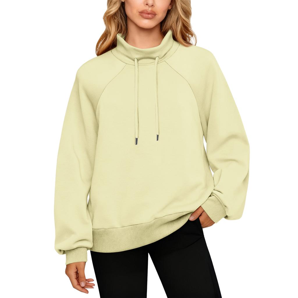 Women's Stand Collar Sweatshirt Oversized Turtleneck Drawstring Pullover Long Sleeve Top