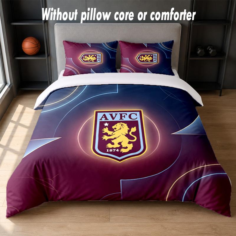 Aston Villa Football Design Bed Bedding Set 1 Duvet Cover + 2 Pillowcases Soft Breathable Household Bed Linens