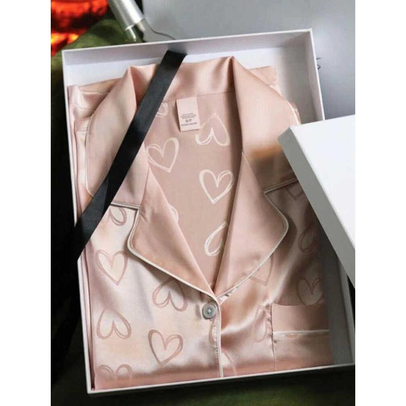 Velia Artificial Silk Silks and Satins Pajamas Women's Suit Heart Short Sleeve Shorts Summer Thin Ice Silk Home Wear Secret