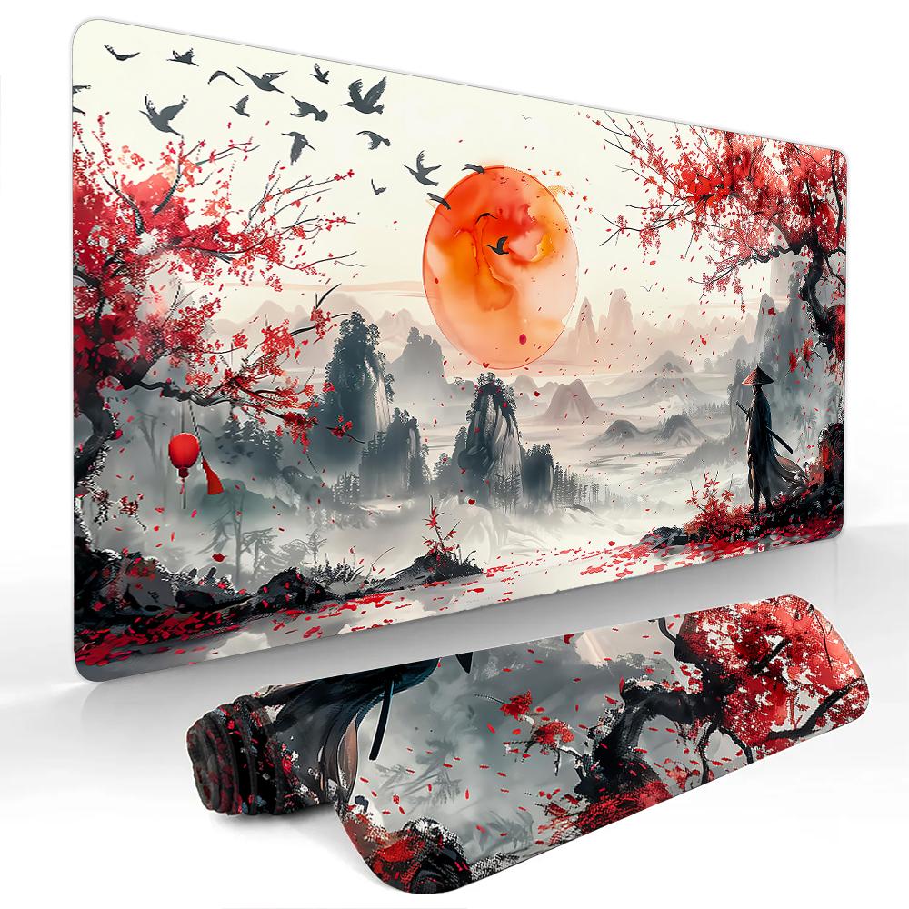 Samurai And The Red Sun Gaming Mouse Pad Nonslip Durable Desk Mat Pc Accessories Mousepads Katana Gaming Mats Tapis De Souris