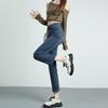 Straight Jeans for Women with High Waist Slim French Stretch Nine-point Pants for Women In Autumn and Winter Loose Light Blue Retro Blue