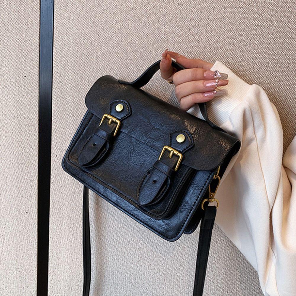 Estilo Universitario Retro Bolso Cambridge Bolso de Hombro de Cuero PU Bolso Cruzado Simple Streetwear