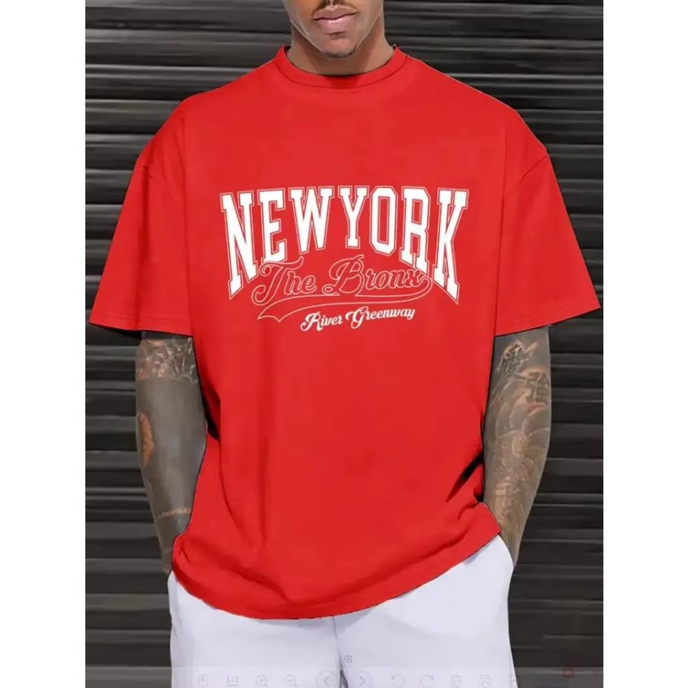 New York Print Men's Round Neck Short Sleeve Tee Fashion Slim Fit T-Shirt Top For Spring Summer Holiday