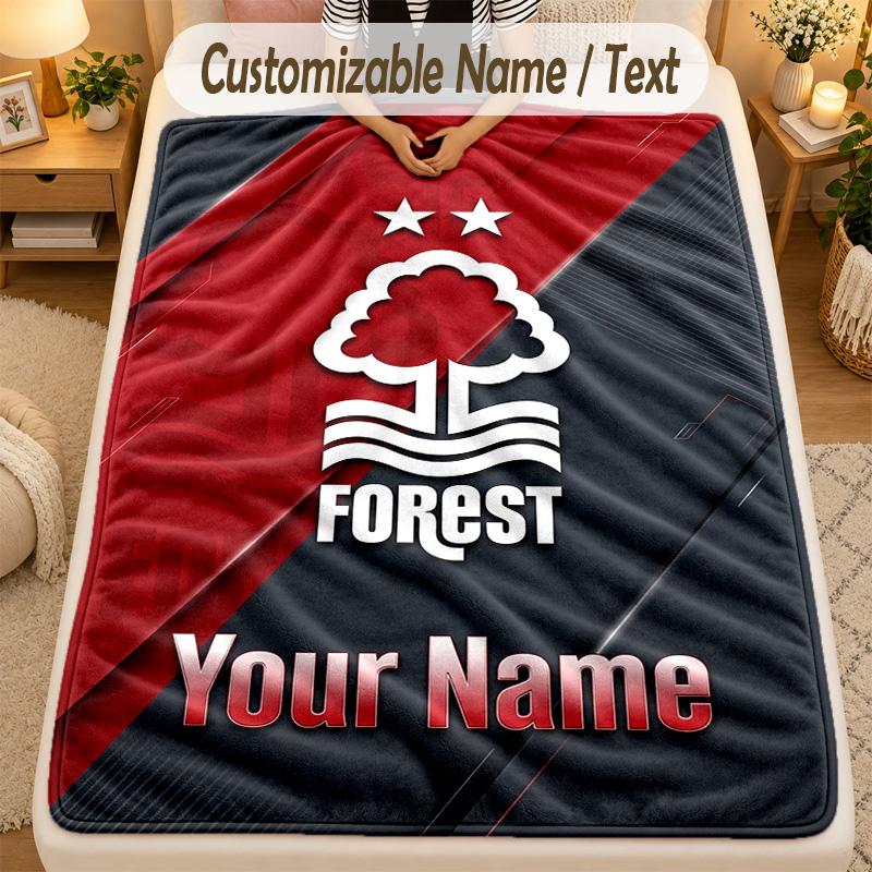 Flannel BlanketNottingham Forest FC Custom Name Text Personalized Soft Warm Throw Blanket Home Decor Gift