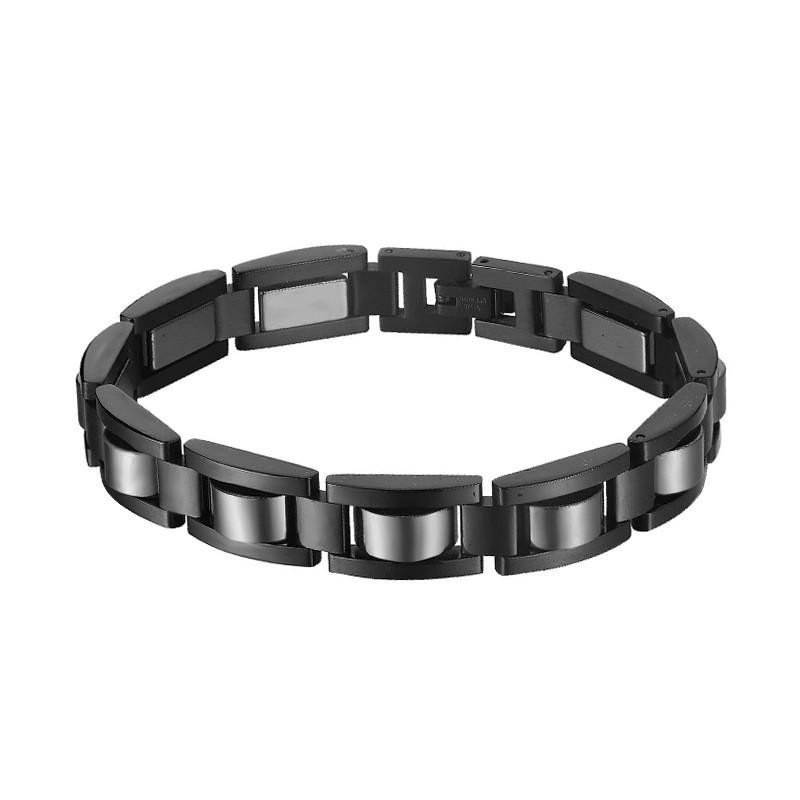 Mens Minimalist Magnetic Titanium Steel Bracelet With Removable Black Hematite Beads Geometric Design
