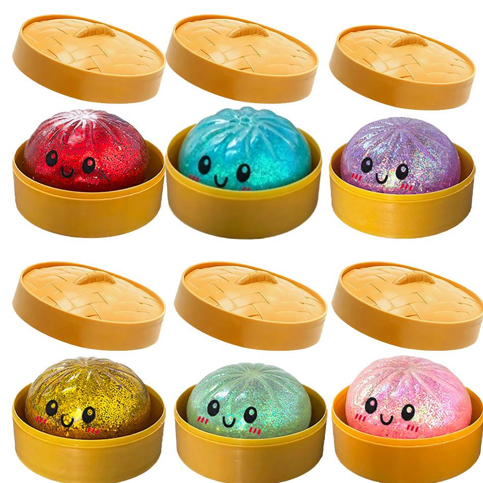 Nuovi 1-12 pezzi Glitter Dumpling Glitter Dumpling Squishy con Scatola Gnocchi Giocattolo Sensoriale da Spremere per il Sollievo dallo Stress
