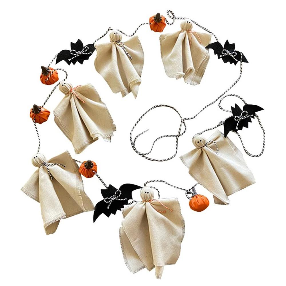 Pumpkin Halloween Decorations Banner Bat Halloween Flag Pulling Linen Ghosts Banner  Festival