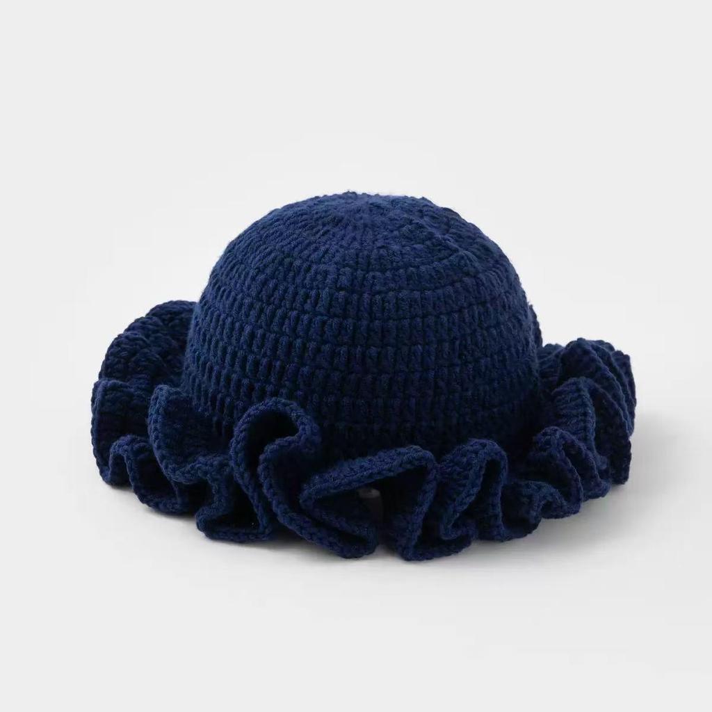 Handmade Wool Knit Hat: Thick, Windproof, Simple, Versatile, Solid Color for Autumn and Winter.