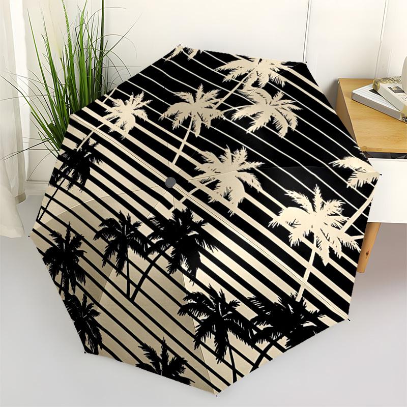 1pc Palm Trees Stripes Adventure Auto Open/close, 8-Rib Iron Frame, Compact Folding Cute Umbrella All-Season Portable Umbrella for Travel0104047