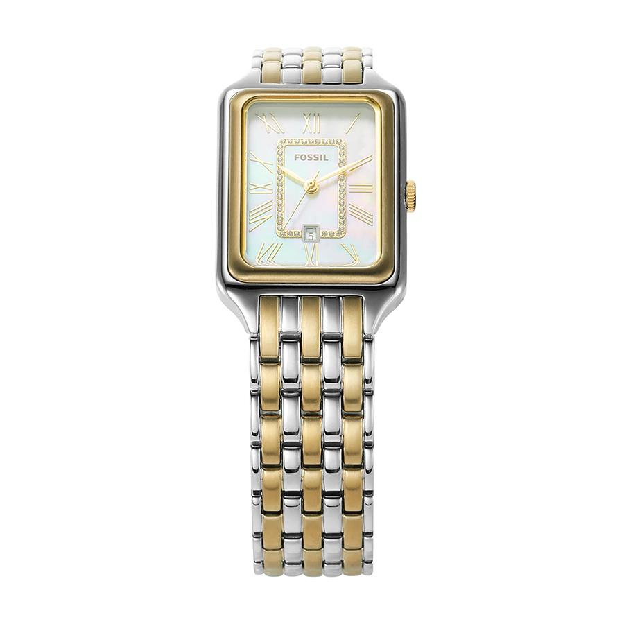 Fossil Damen Raquel Quadratische Quarz-Uhr - 26mm Edelstahlgehäuse mit Perlmutt-Zifferblatt, Perfektes Geschenk ES5305