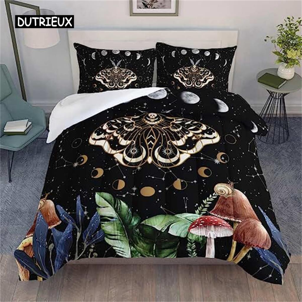 Schmetterling Bettbezug Fantasy Traum Zauberhafter Wald Motiv Bettwäsche Set Floral Bettbezug Damen Mädchen Geschenke Blume Pilz