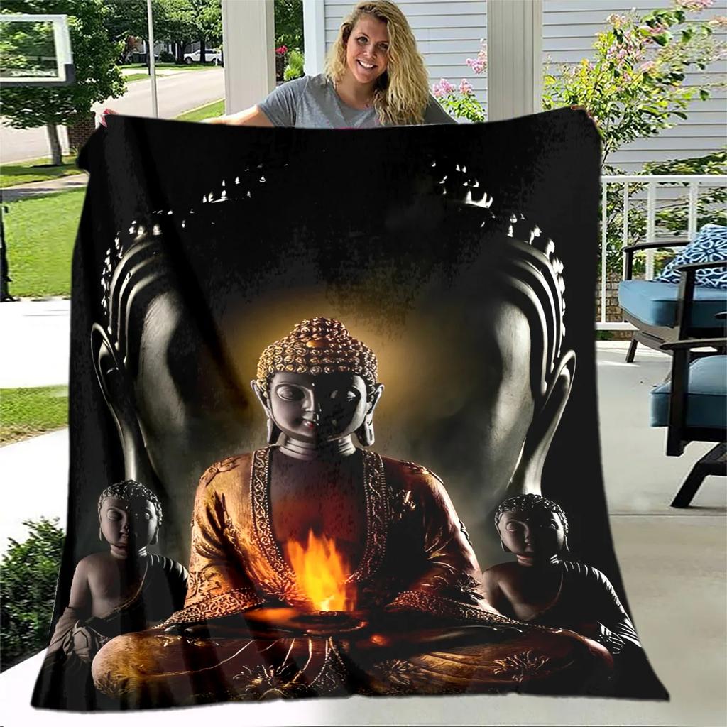 Coperta in Peluche Buddha Sakyamuni Bodhisattva Guanyin del Buddismo, Coperta in Flanella Coperta Plaid per Soggiorno Camera da Letto Letto Divano Preghiera