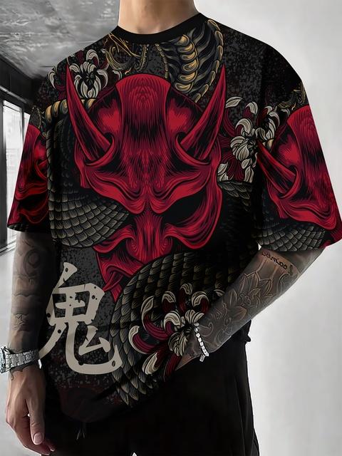 Warrior Dragon Print Super Stretch Casual Short-sleeved Men's Daily Party Home Social T-shirt Solid Color Street Fashion