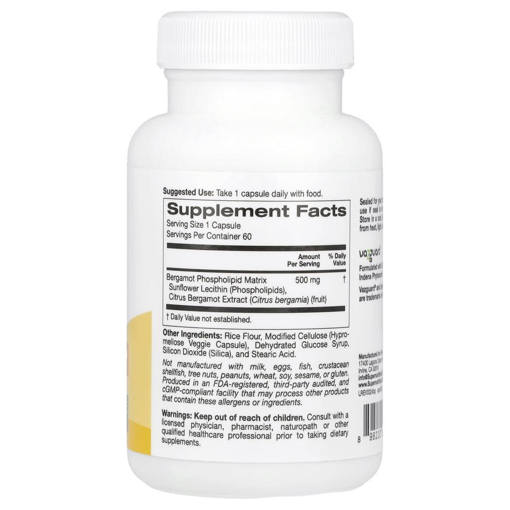 Bergamot Phytosome, Citrus Bergamot Extract, 500Mg, 60 Veggie Capsules