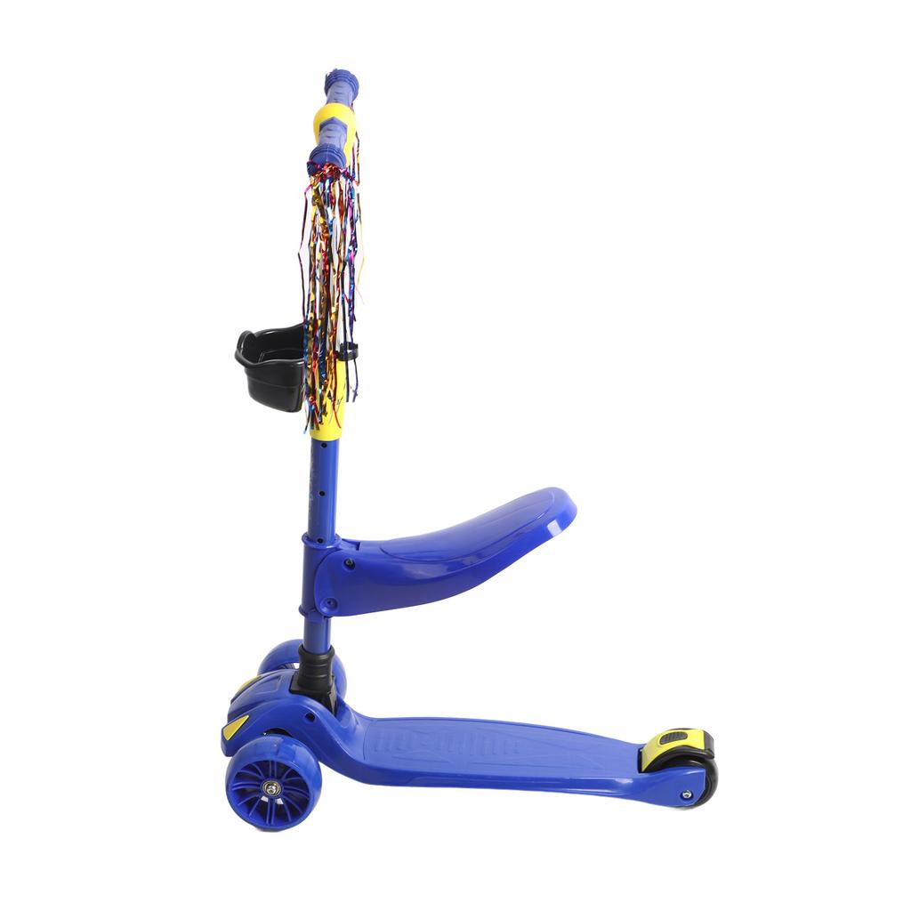 3 Wheel Kids Scooter with Saddle Light and Music 5CM Wide Tire Adjustable Height Toddler Scooter for 2‑9 Years Old