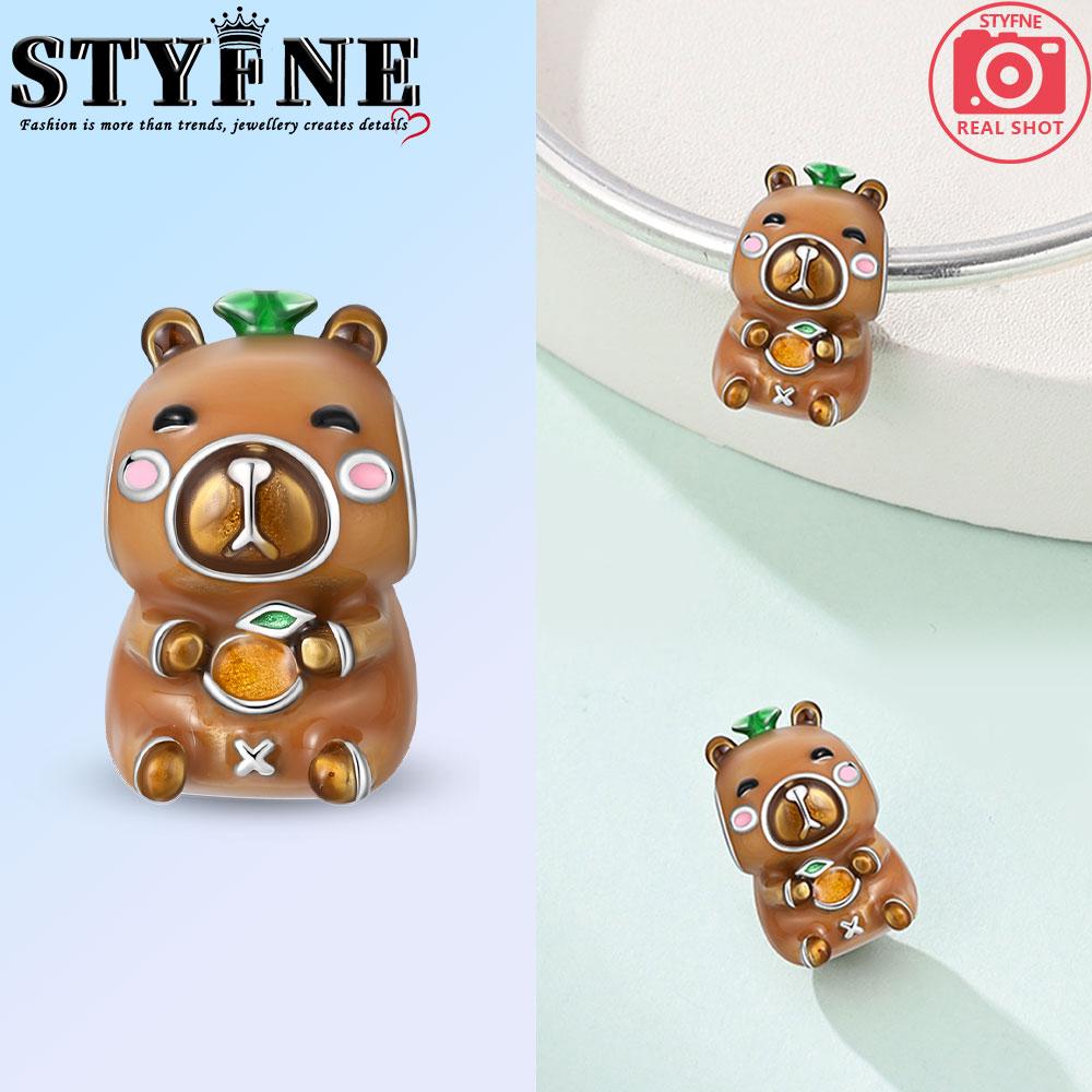 

Pet Collection Bead Charms Brown and White Capybara Bear Drinking Milk Tea Charm Bracelets Compatible With copper Womens Necklaces Do It Yourself Jew