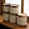 Ceramic Seasoning Jar Set Seasoning Box Kitchen Spice Container Condiment Bottles Spice Jar Wooden Cover Sugar and Salt Shaker