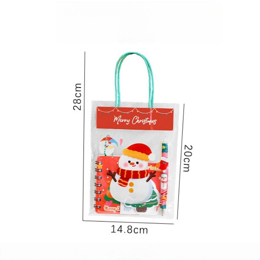 4pcs Christmas Stationery Gift Stationery Set with Handbag Students Rewards Coil Notebook Gel Pen Pendant Sticky Notes/Bookmarks