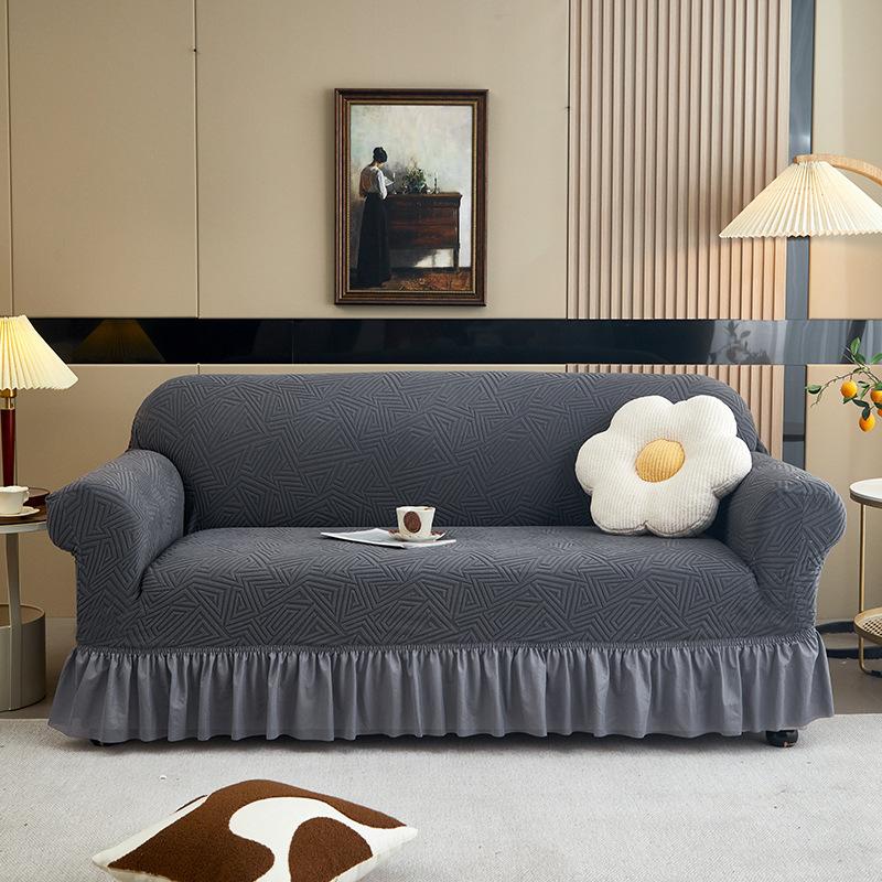 Capa de Sofá Jacquard Espessa All-Inclusive com Saia Elástica, Capa de Sofá Simples Universal para Quatro Estações Antiderrapante