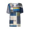 Damenmode Lässiges Geometrisch bedrucktes T-Shirt V-Ausschnitt Kurzarm Knopfleiste