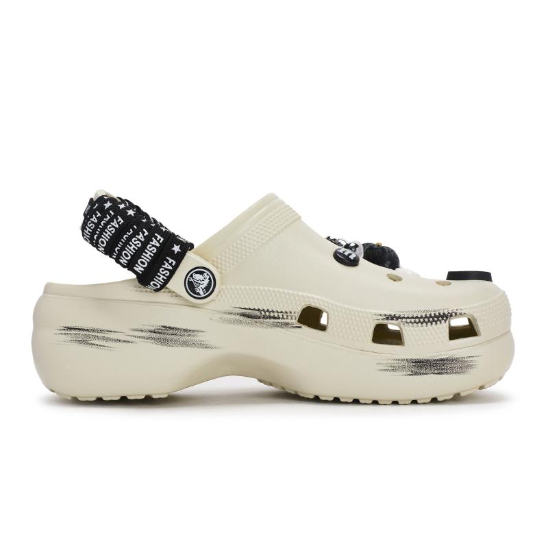 Crocs Classic Platform Clog EVA Graffiti Fashion Trend Comfort Gift Box Hole Shoes Women's Bone White and Black