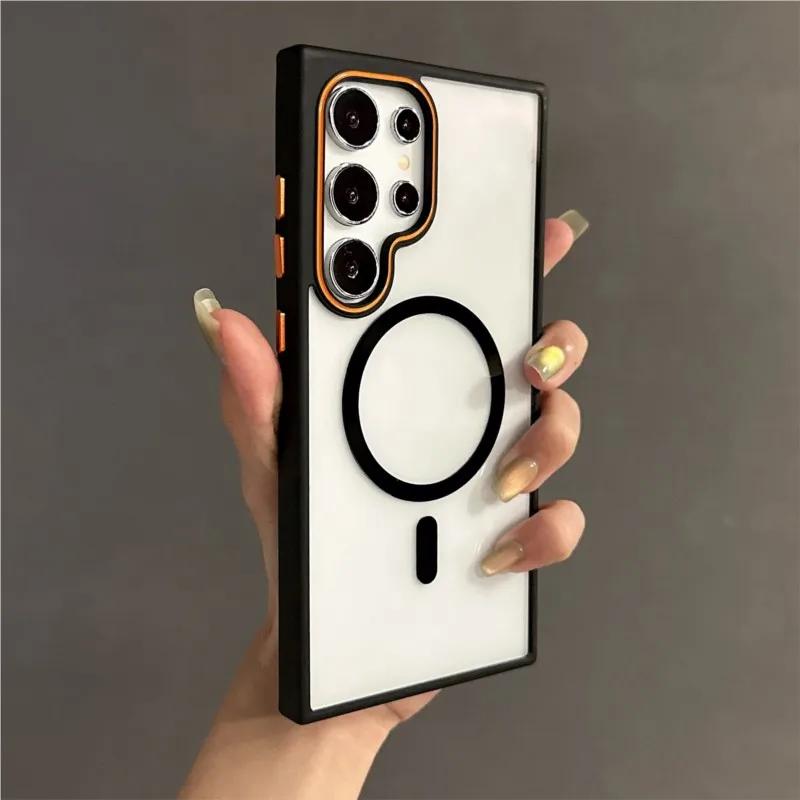 Luxury Transparent Shockproof Bumper For Magsafe Case for Samsung Galaxy S25 S24 Plus S23 Ultra Magnetic Armor Hit Color Cover