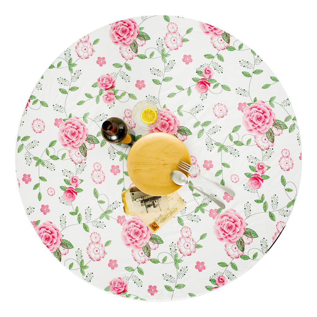 Round Table Cloth Vinyl Fitted Tablecloth Elastic Enduring Table Cloth for Christmas Birthday Wedding Party Home Dining Decor