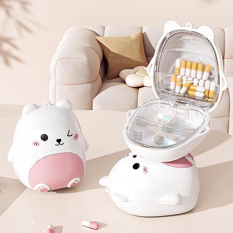 Cute Cartoon Small Bear Portable Double-Layer Compartment Going Out Packed Separately Medicine Storage Plastic Pill Box